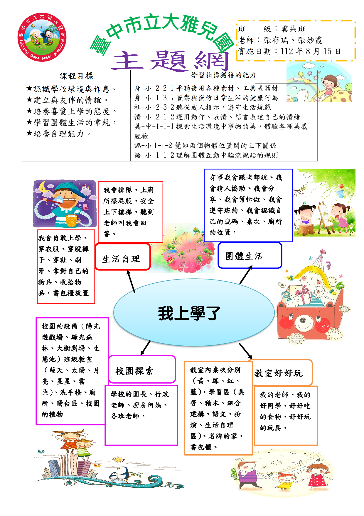 112學年上學期雲朵班教學主題網